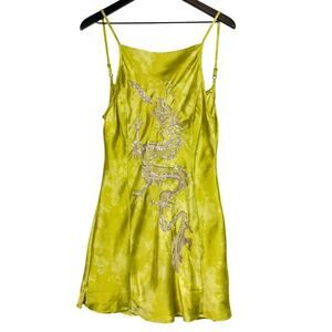 NWT Urban Outfitters Sequins Dragon Satin Mini Slip Dress Yellow $99 - Size M